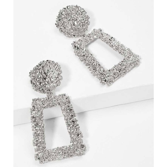 Silver Geo Statement Earrings - Picture 1 of 4